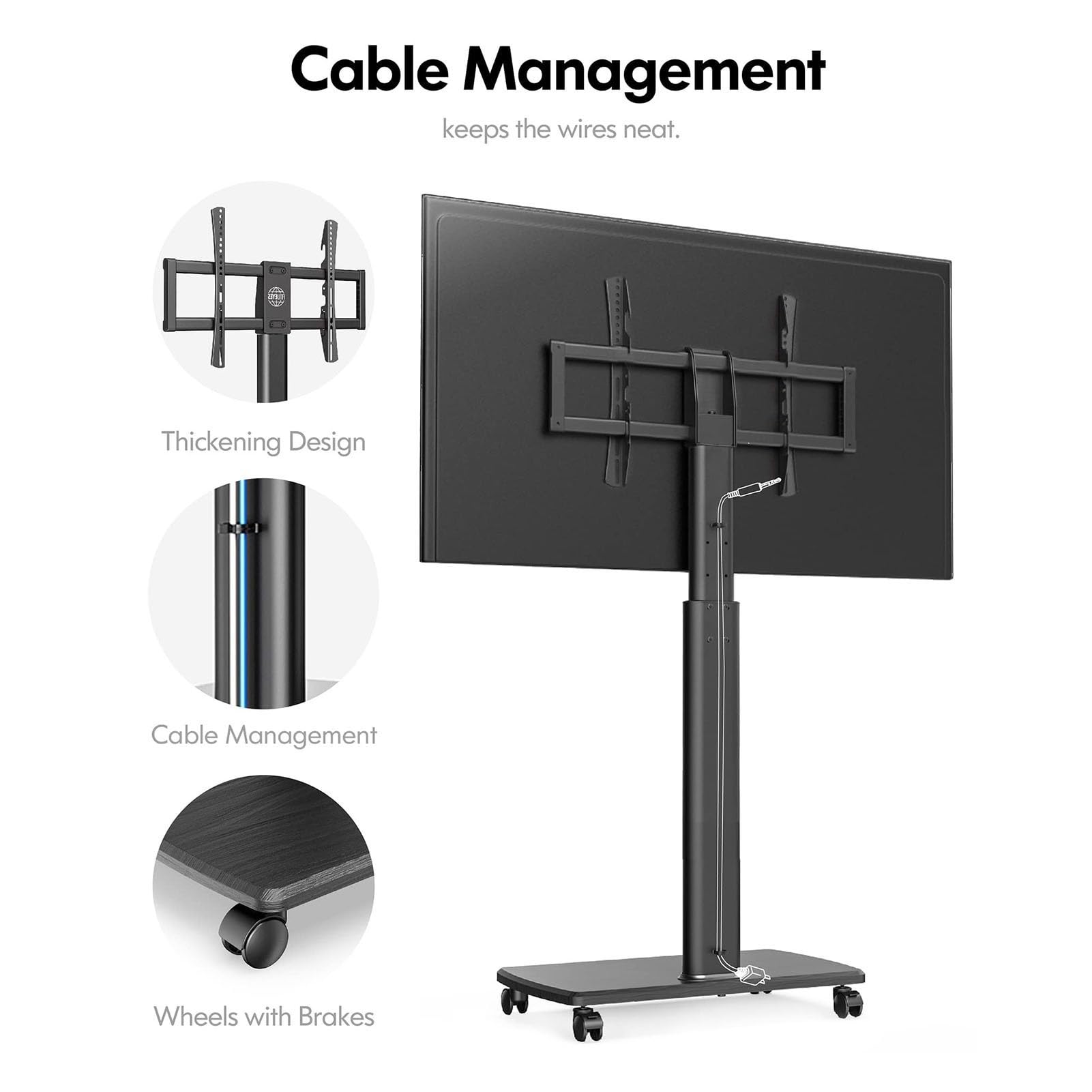 Support de Sol Portable pour téléviseur - Support Universel à roulettes, Chariot pour téléviseurs de 37 à 70 Pouces, Hauteur réglable pour Chambre, extérieur, Petit,B-1270-1470mm