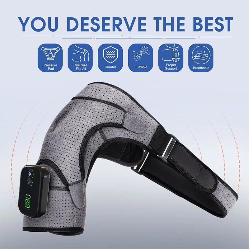 Coussin De Massage Chauffant Sans Fil Pour Épaule, Attelle Chauffante avec 3 Niveaux De Chaleur Et Vibrations, Écran Tactile et Batterie Haute Capacité, Adaptée À L'Épaule Gauche/Droite pour Unisexe
