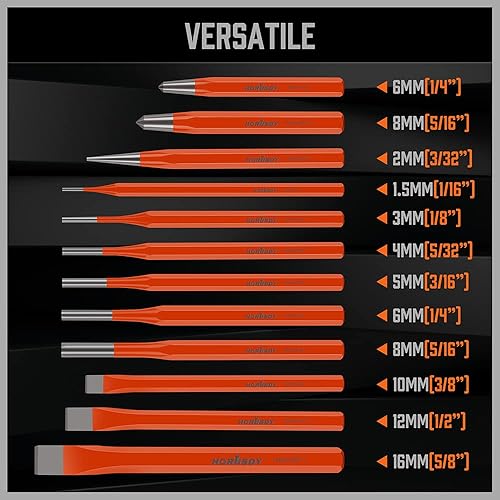 Miniatura 11 de HORUSDY Juego de cinceles fríos resistentes de 3 piezas, largo de 8 pulgadas, 10 pulgadas, 12 pulgadas, con bolsa de rollo, 1 pulgada, 7/8 pulgadas