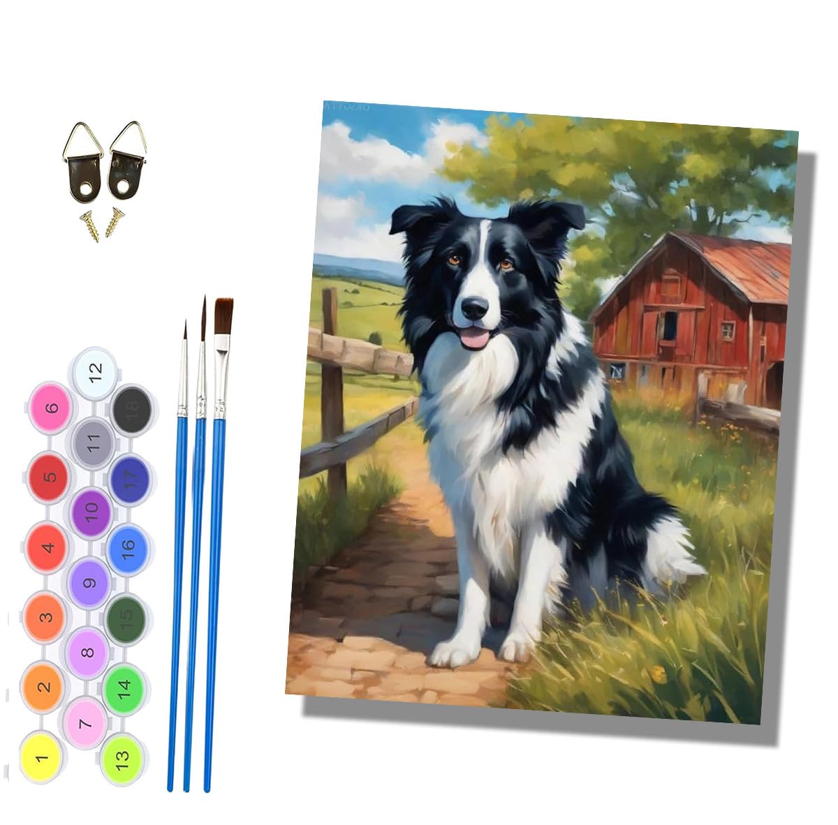 HONGPZH Paint by Numbers for Adults Painting by Numbers for Adults Canvas Kits Paint by Number Crafts Kits for Gift Home Decoration 16x20 inch Farm Sheepdog