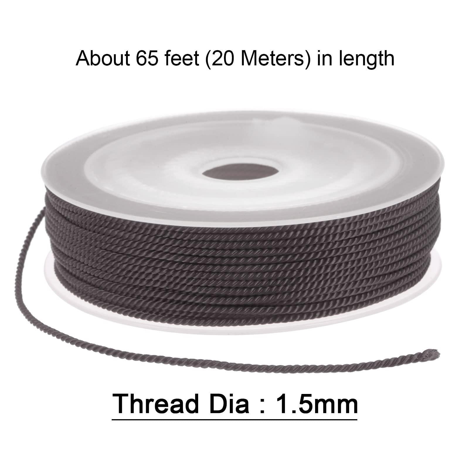 HARFINGTON Cordón de nailon trenzado para cuentas de 1,5 mm, 20 m, cuerda de nailon trenzado extra fuerte para manualidades, pulseras, joyería, café profundo