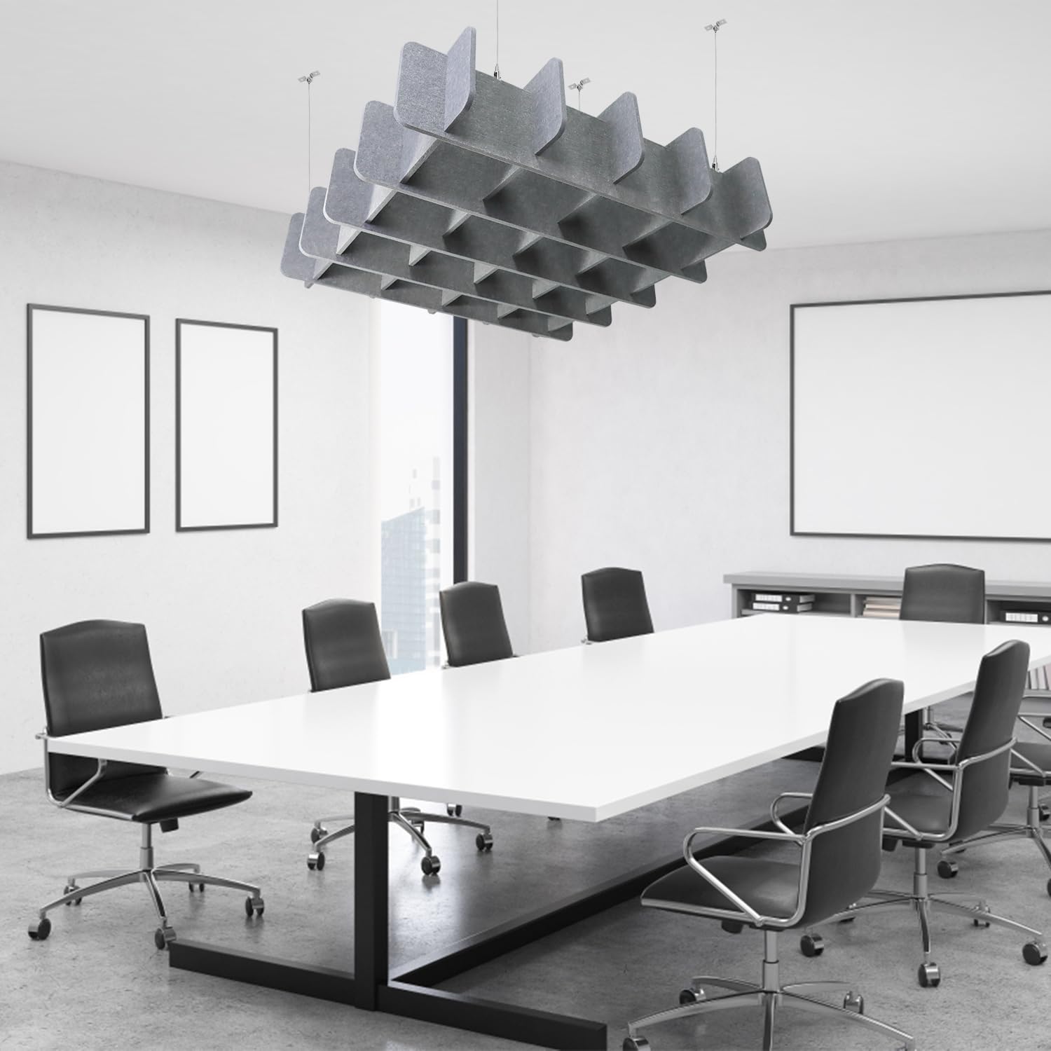 akustyczny panel sufitowy, panele akustyczne pochłaniające dźwięk, duży wiszący panel redukcji hałasu, sufitowe dyfuzory dźwiękowe do biura, kina domowego, studia nagraniowego, szary