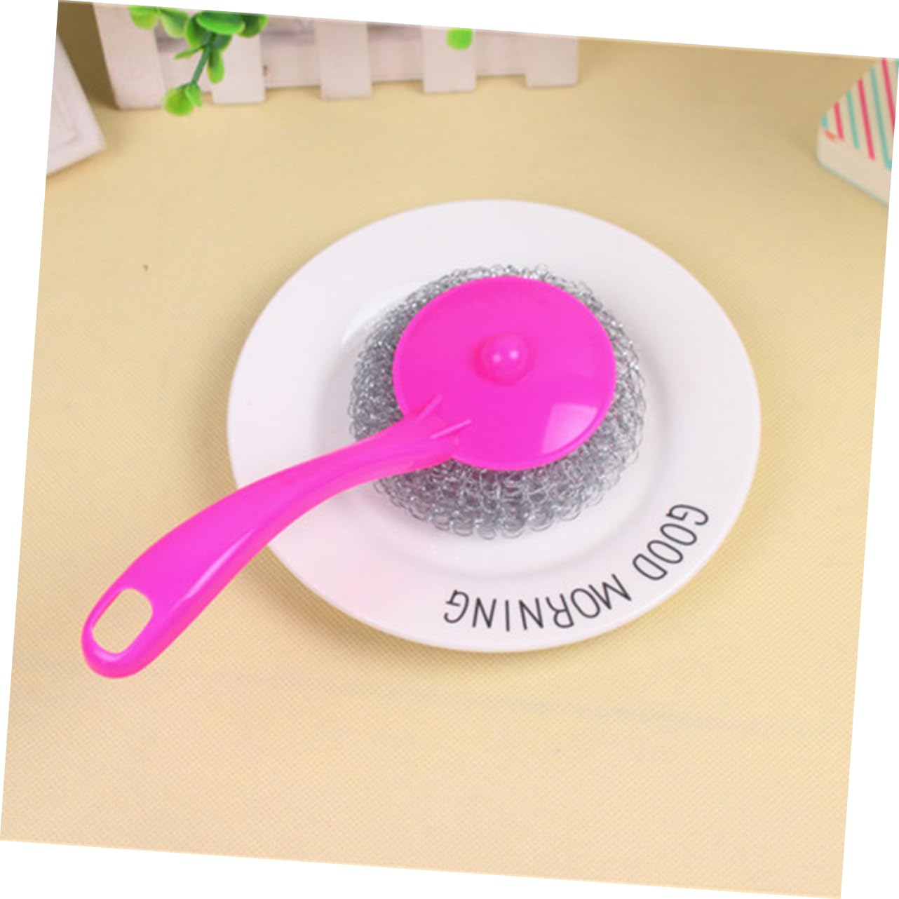Didiseaon 12pcs Metal Scouring Pads with Long Handle Brush Dish Scrubber for Pots Oven BBQ Grills Random Color