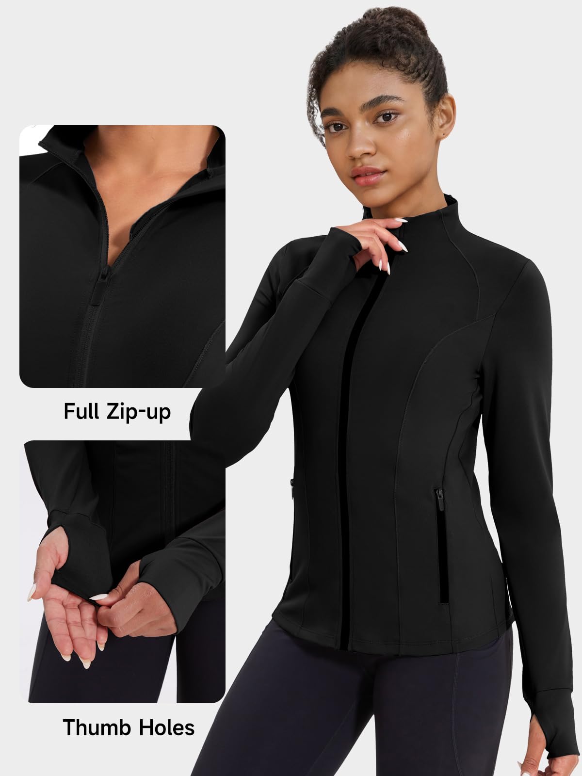 VUTRU Damen-Workout-Jacke, Reißverschluss, athletisch, leicht, Laufen, Yoga, Jacke mit Taschen