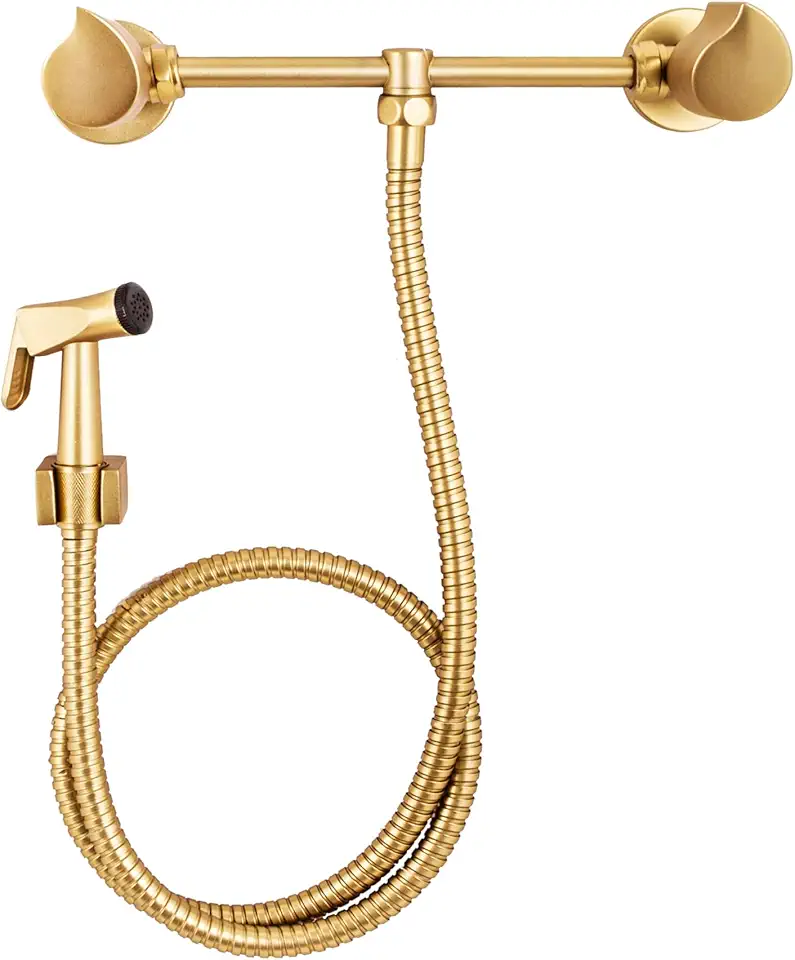 Ducha Higienica Com Misturador Externo Dourado Fosco Completa Gatilho Flexivel 1/4 De Volta