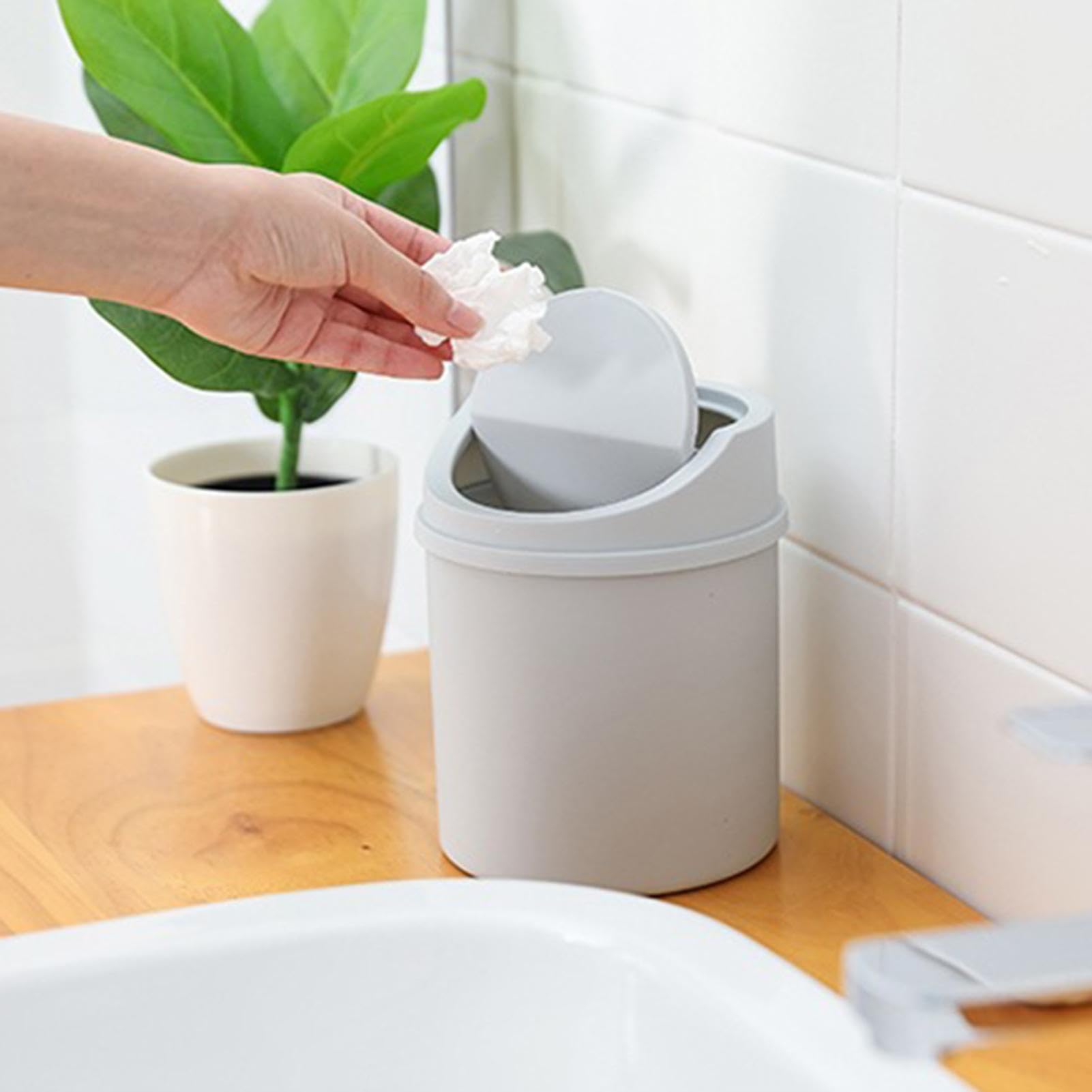Poubelle De Table Avec Couvercle - Petite Corbeille Bureau, Cuisine, Salle De Bain - En Plastique Blanc Réutilisable - 5