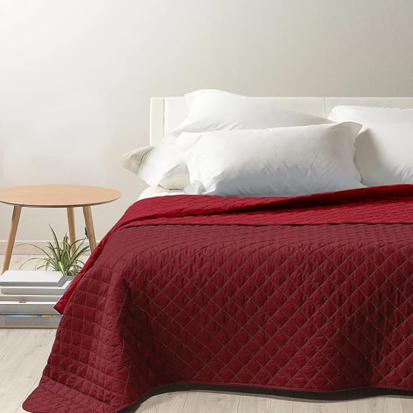 INTRECCI Colcha de Verano, 210x260 cm, Manta de Verano, También Primavera, Doble Cara, Moderna, Ligera, Elegante. Color: Burdeos/Rojo