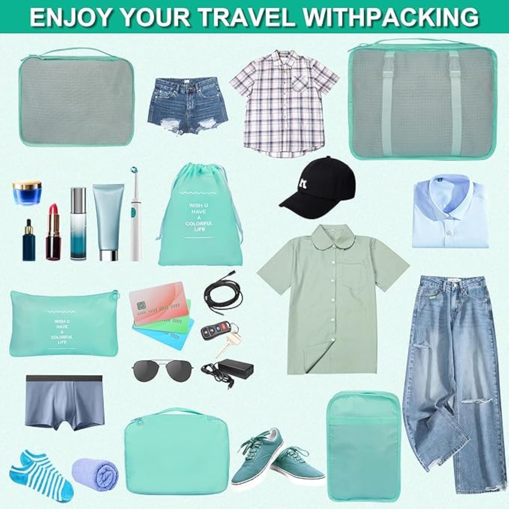 8 Set Packing Cubes for Travel Luggage Organisation