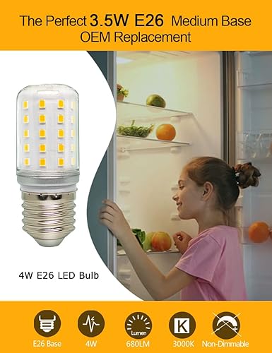 Miniatura 3 de 5304511738 Bombilla LED para refrigerador Frigidaire Electrolux PS12364857 AP6278388, 4W (equivalente a 40W), AC100-265V blanco cálido E26 bombilla