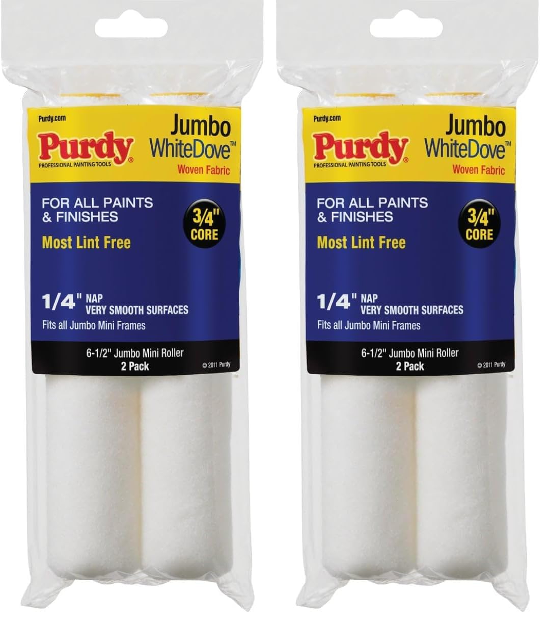 Purdy 140626010 Jumbo Mini White Dove Roller Replacement, 4-Pack, 6-1/2 inch x 1/4 inch nap