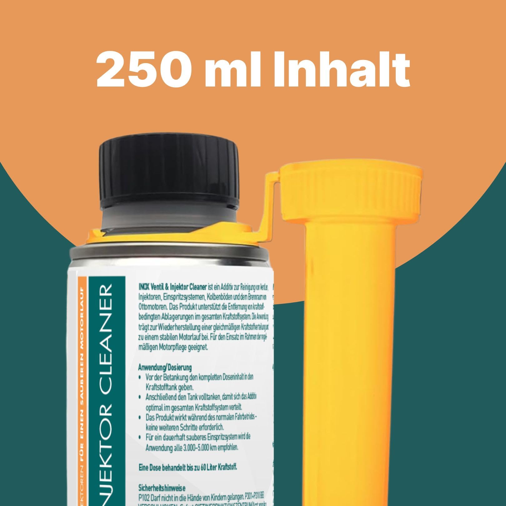 INOX Ventil und Einspritzdüsenreiniger Additiv 6x250ml – Benzin Additiv zur Reinigung von Einspritzsystem, Ventilen & Brennraum – Kraftstoffsystem Reiniger für Ottomotoren – 1 Dose bis 60L