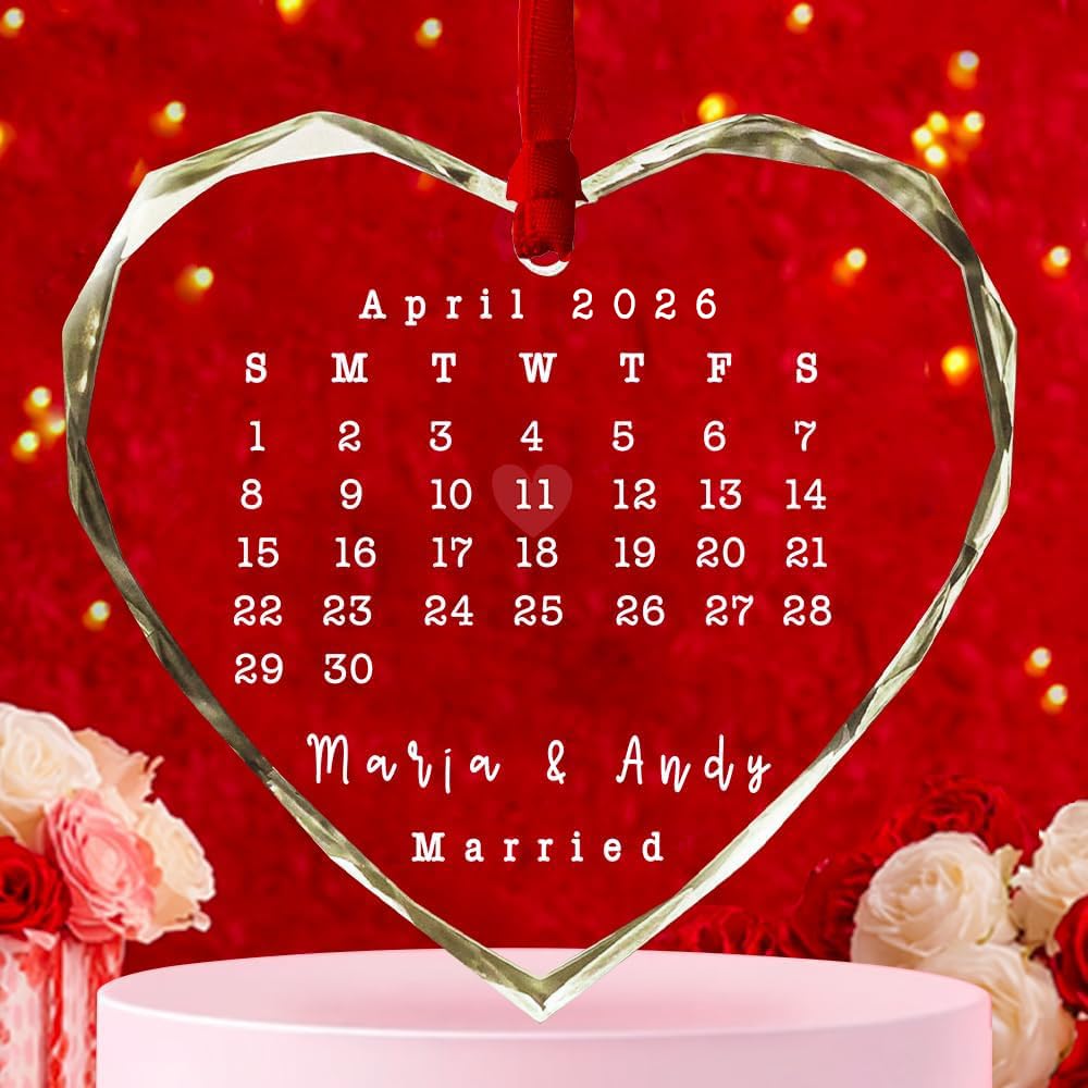 Personalized Wedding Day Crystal Ornament - Custom Date Glass Ornaments First Christmas Married, Future Mr and Mrs, Just Marry Ornaments, Bridal Shower Gifts 1st Married Crystal Ornament