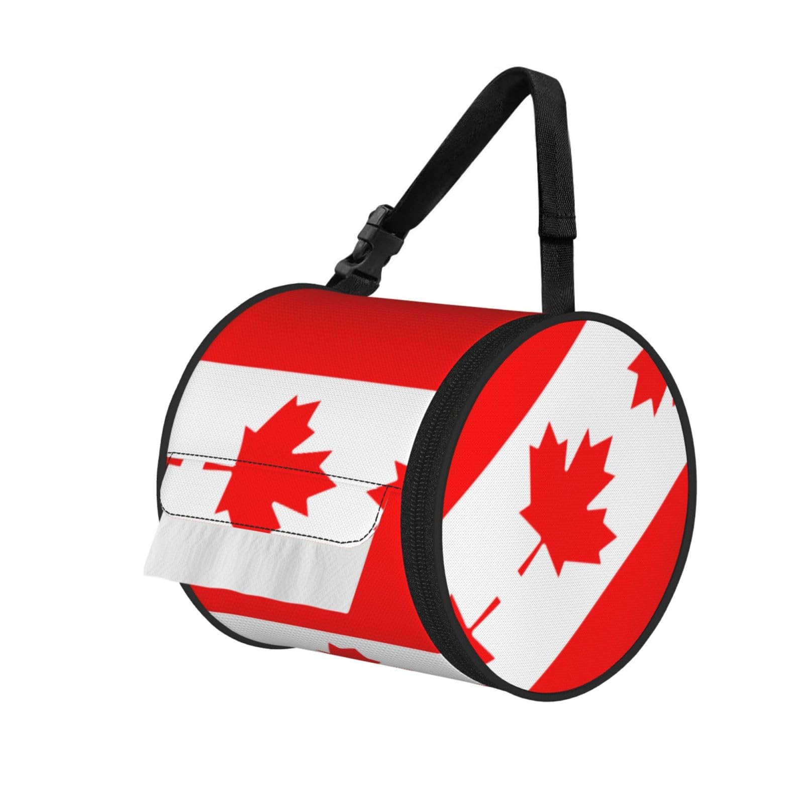 Canadian Flag Print Cylinder Bathroom Tissue Holder With Buckle Strap, Portable Paper Case For Road Trips