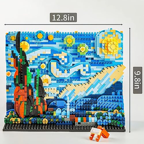Image of MACTANO The Starry Night Micro Mini Building Kit for Adult, Vincent Van Gogh Idea Display for Home Decor DIY Building Block Set Construction Toy Model-1858PCS