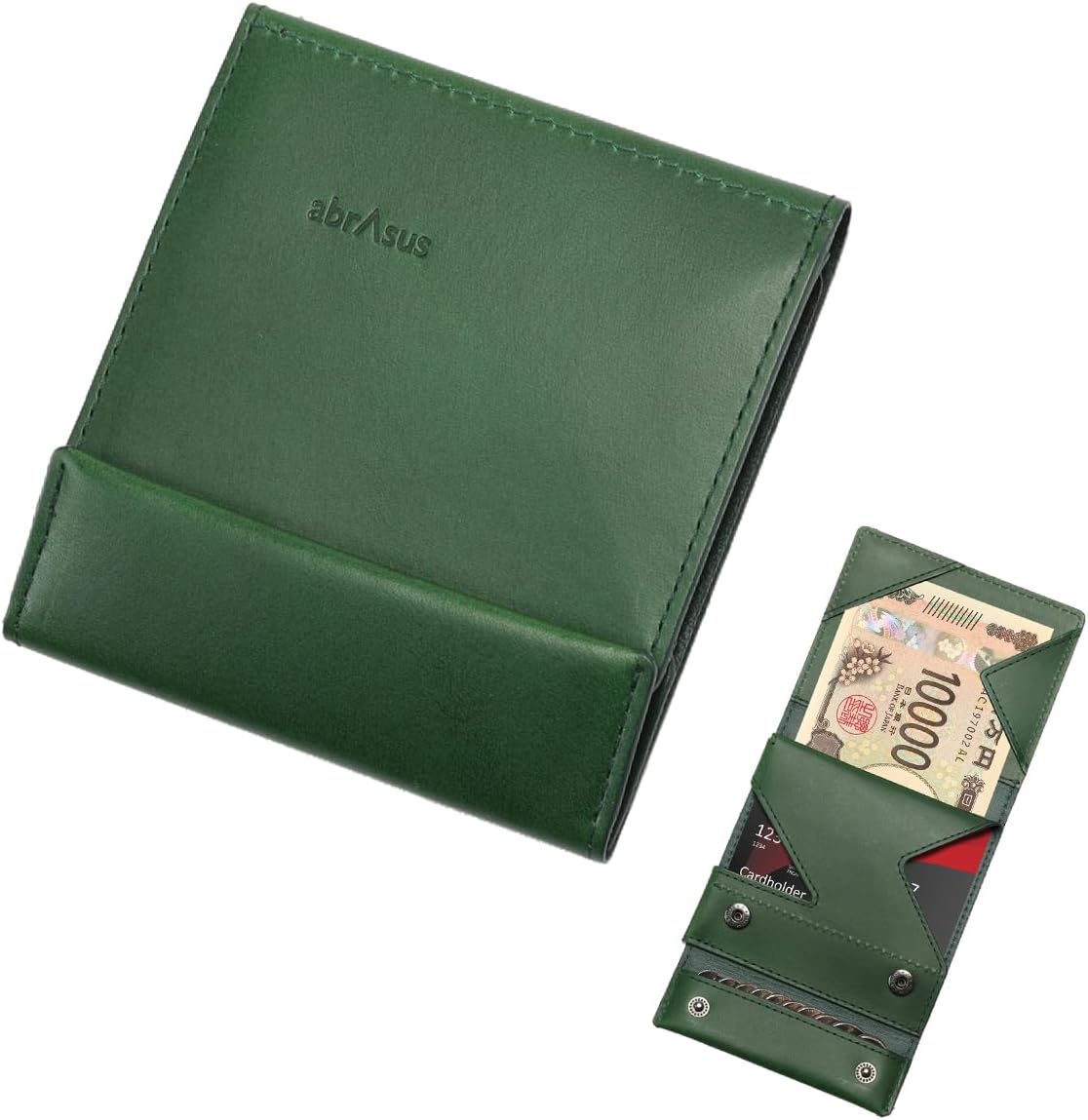 【極美品】アブラサス 小さい財布 ブッテーロ グリーン abrAsus】アブラサス 小さい財布 ブッテーロレザーエディション