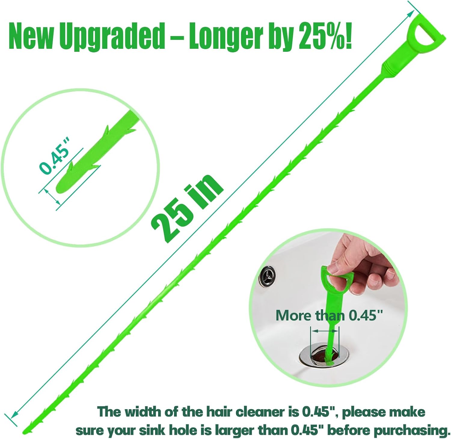 Longer Drain Clog Remover Sink Snake: 3 Pcs Hair Remover Tools for Shower Bath and Bathtub（25in Longer Size）