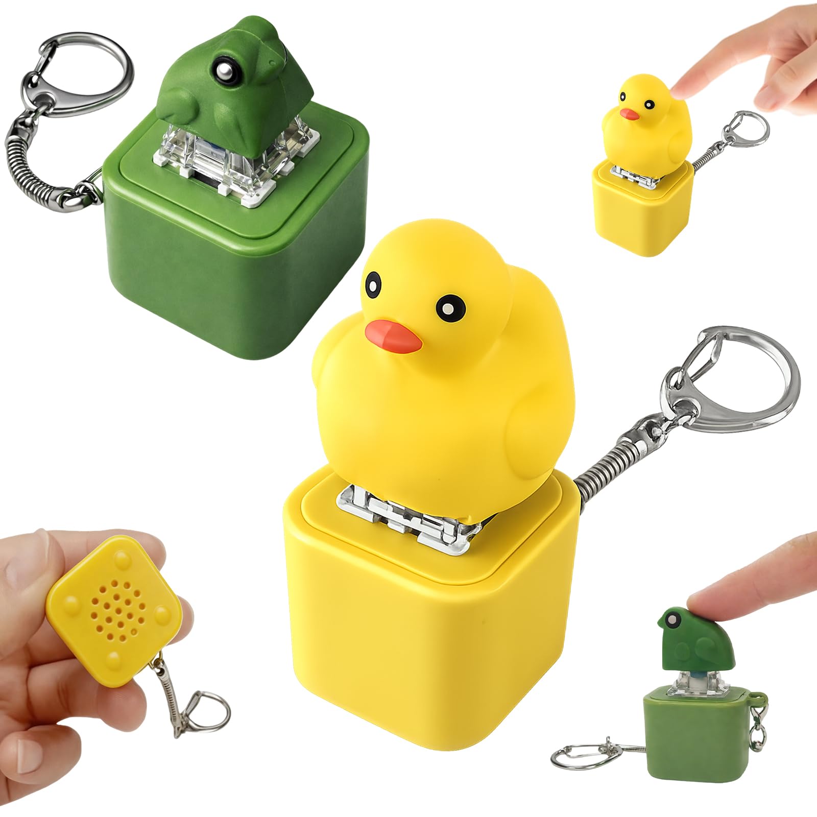 2Pcs Frog Fidget, Duck & Frog Keyboard Fidget, Frog Quacking Fidget, Ducky Fidgets Keyring with Lights and Sounds