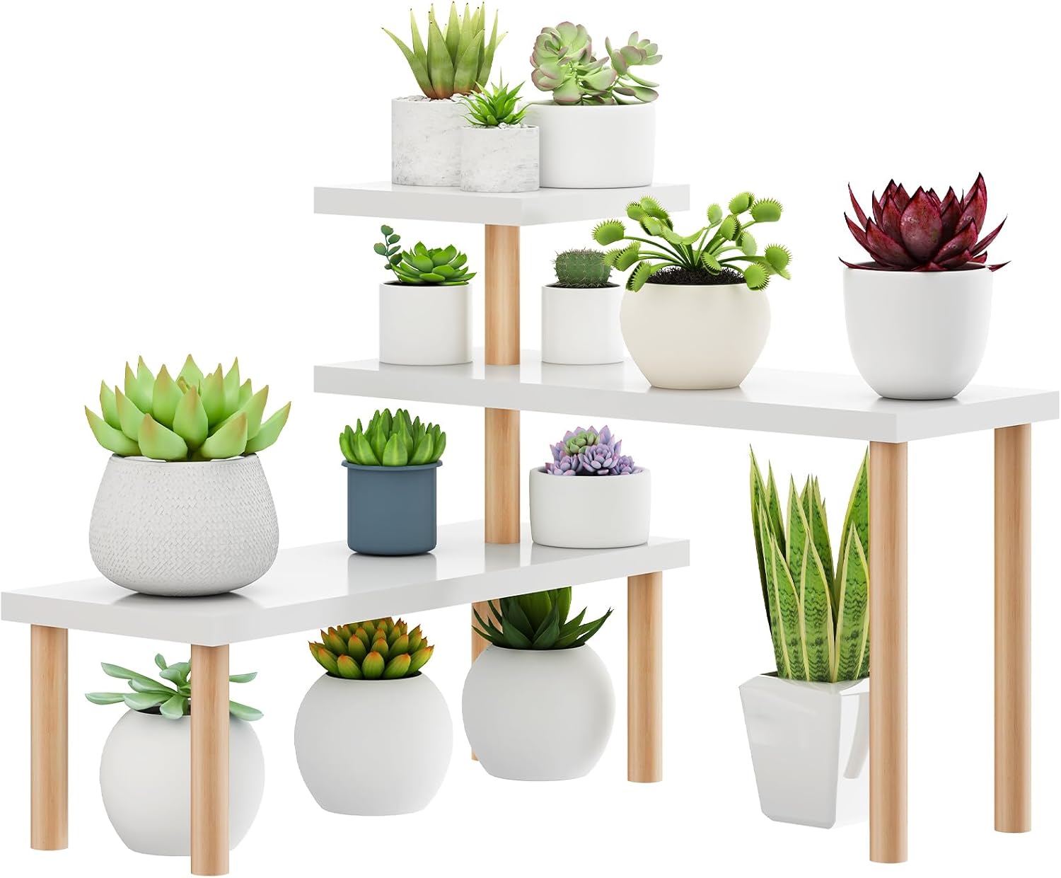 Small Plant Stand Shelf ,3 Tiers Wood Long Desktop Flower Pot Holder Racks for Window Sill,Table ,Countertop Organizer Display Stand Shelves (Angle Adjustable,White) Small Plant Stand Shelf ,3 Tiers Wood Long Desktop Flower Pot Holder Racks for Window Sill,Table ,Countertop Organizer Display Stand Shelves (Angle Adjustable,White)