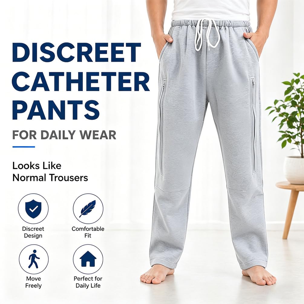 Pantaloni Porta-Sacca per Urina con 2 Tasche con Cerniera, Pantaloni Porta-Catetere per Incontinenza, Pantaloni Porta-Sacca per Urina, per Nefropatia, Nefrostomia