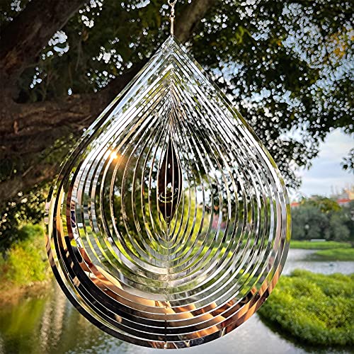 Kexsscai WATER DROP-SILVER Wind Spinner 3D Stainless Steel Metal Sculptures Decorations thumb #1