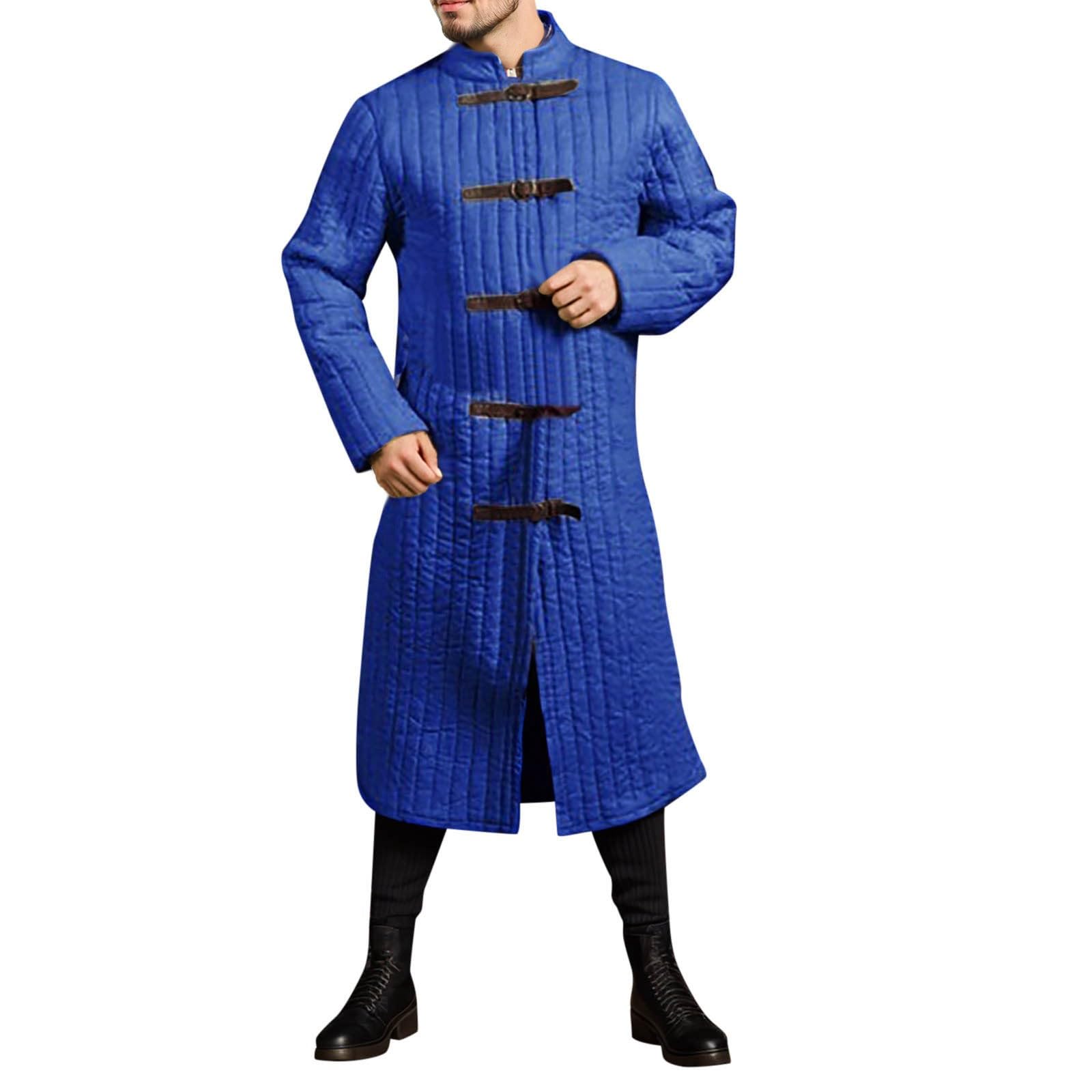 Men's Medieval Thick Padded Gambeson Coat Aketon Jacket Fancy Dress Costumes Men's Armour Long Sleeves Gambeson Theatre Costumes Dress Armor for Cosplay Party, O Blue, XXXXXL