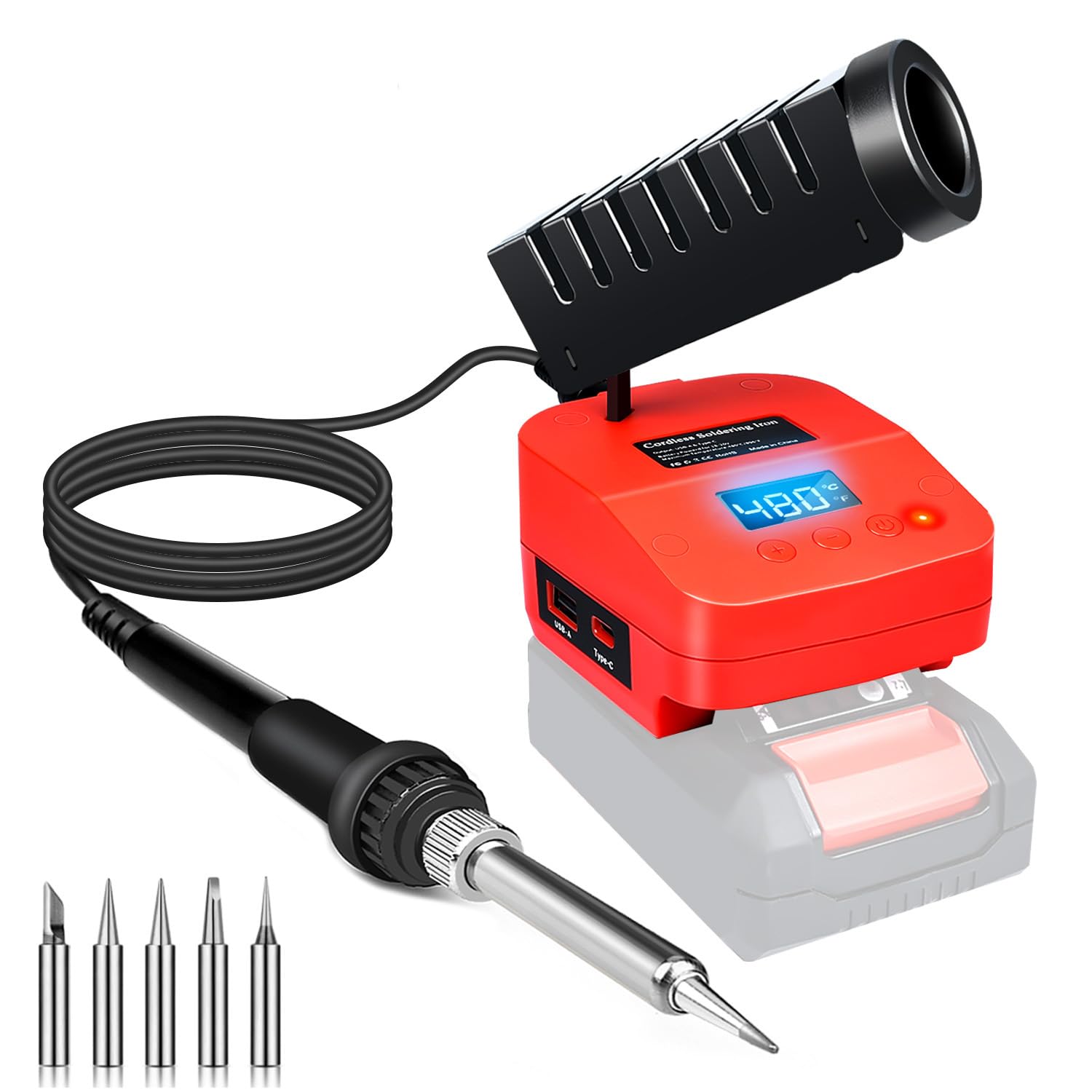 Station de fer à souder sans fil pour batterie Einhell 18 V PXC Power X-Change, fer à souder électrique portable à chauffage rapide avec USB et type C pour bricolage, réparation d'appareils, soudage