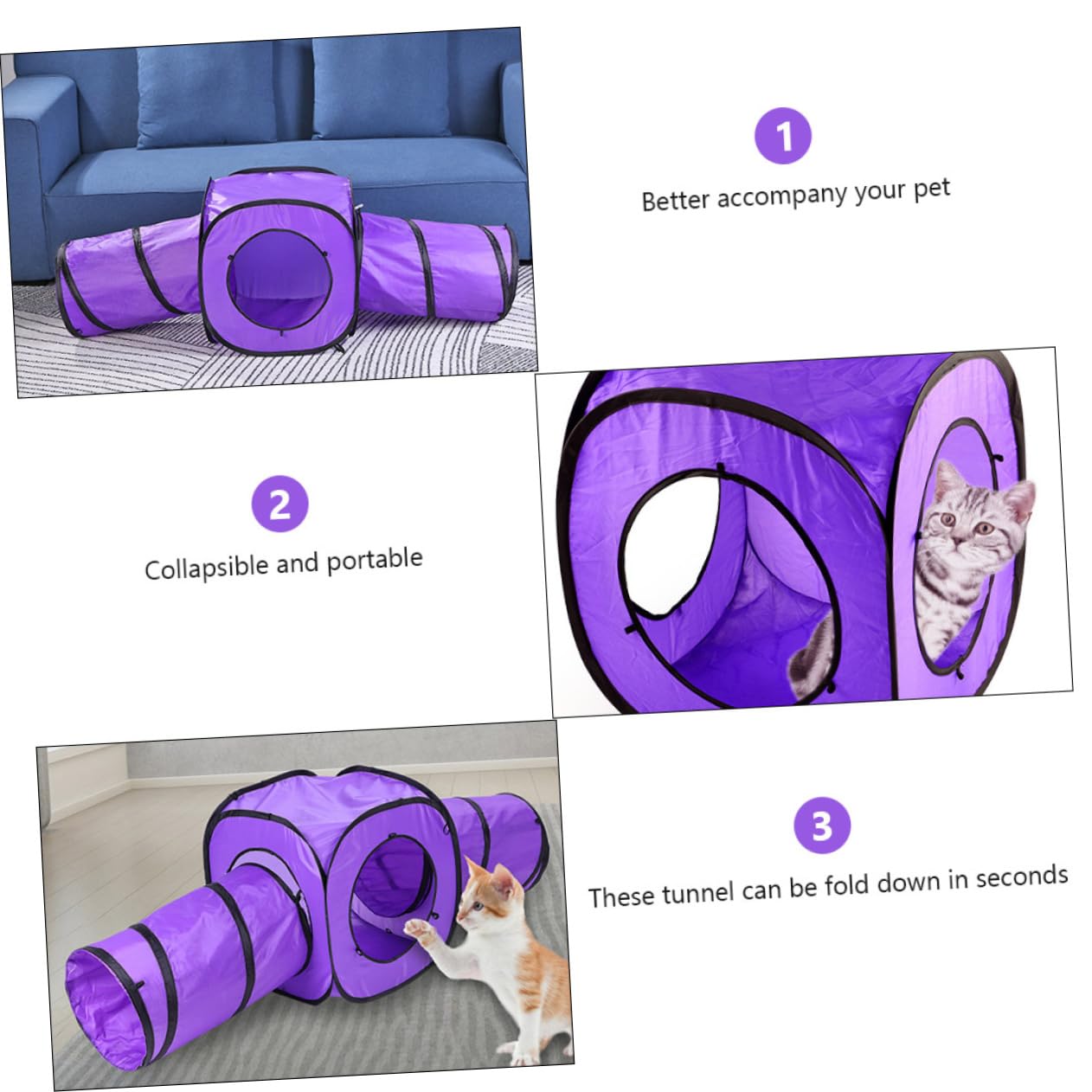 Jouet Tunnel pour Chat à Double Passage, Lot de 3 Set de Set de Pièces
