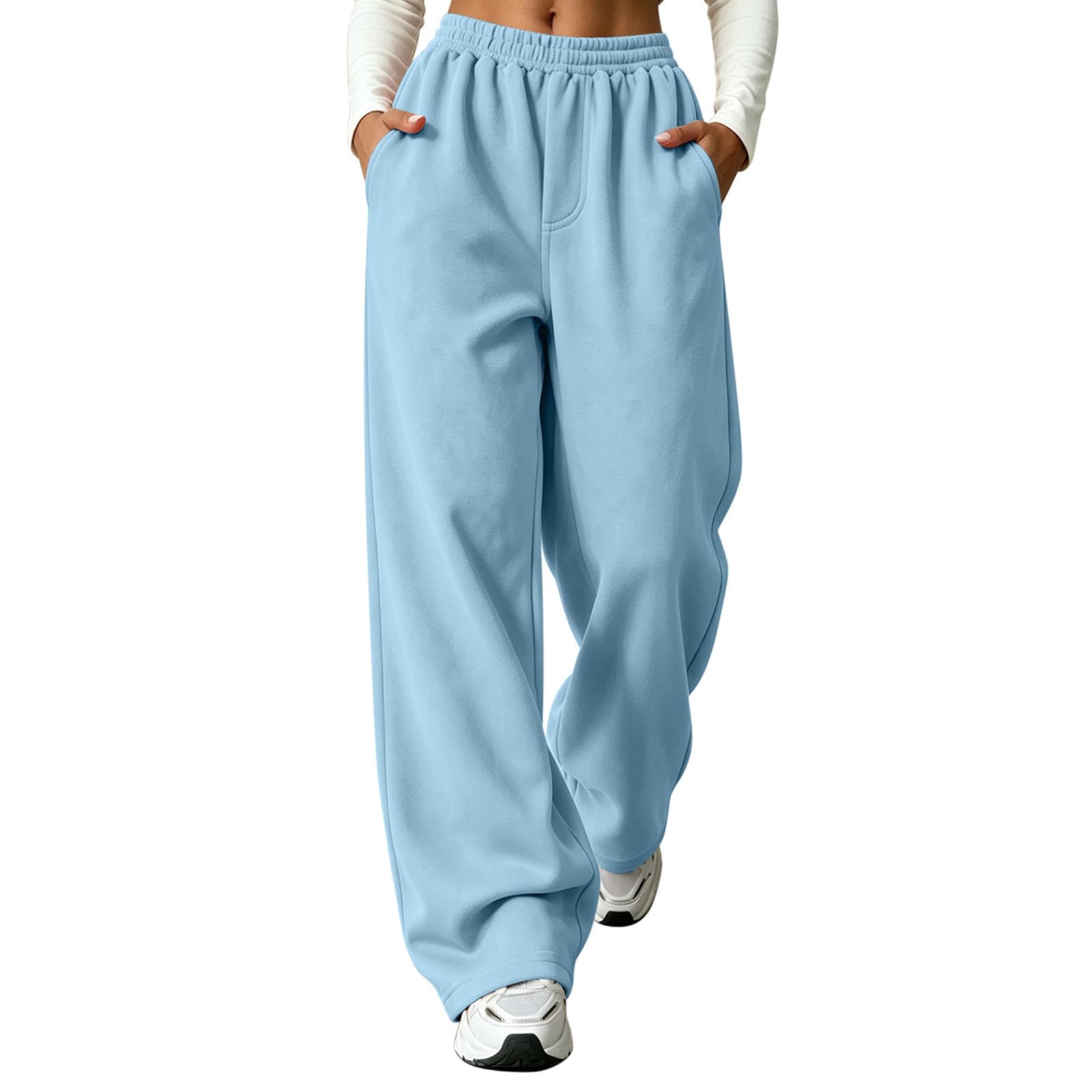 Generico Pantaloni Tuta Donna Pantaloni da Jogging a Vita Alta Comodi Pantalone a Gamba Larga Larghi e Leggeri Pantalone Sportivi con Tasche Pant Lunghi Taglie Forti Pants Baggy per Fitness e Sport