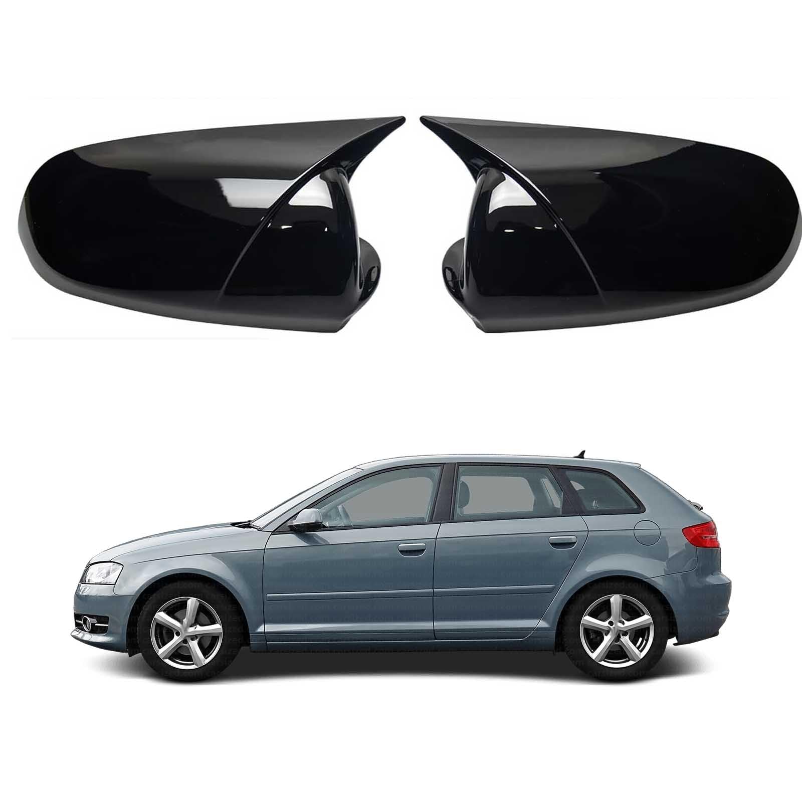 PAPEP Door Mirror Cover Caps for Audi A3 2003-2008, Left Right Side Wing Rearview Mirror Cover Lid 2 Pieces Exterior Styling Accessory,Glossy black