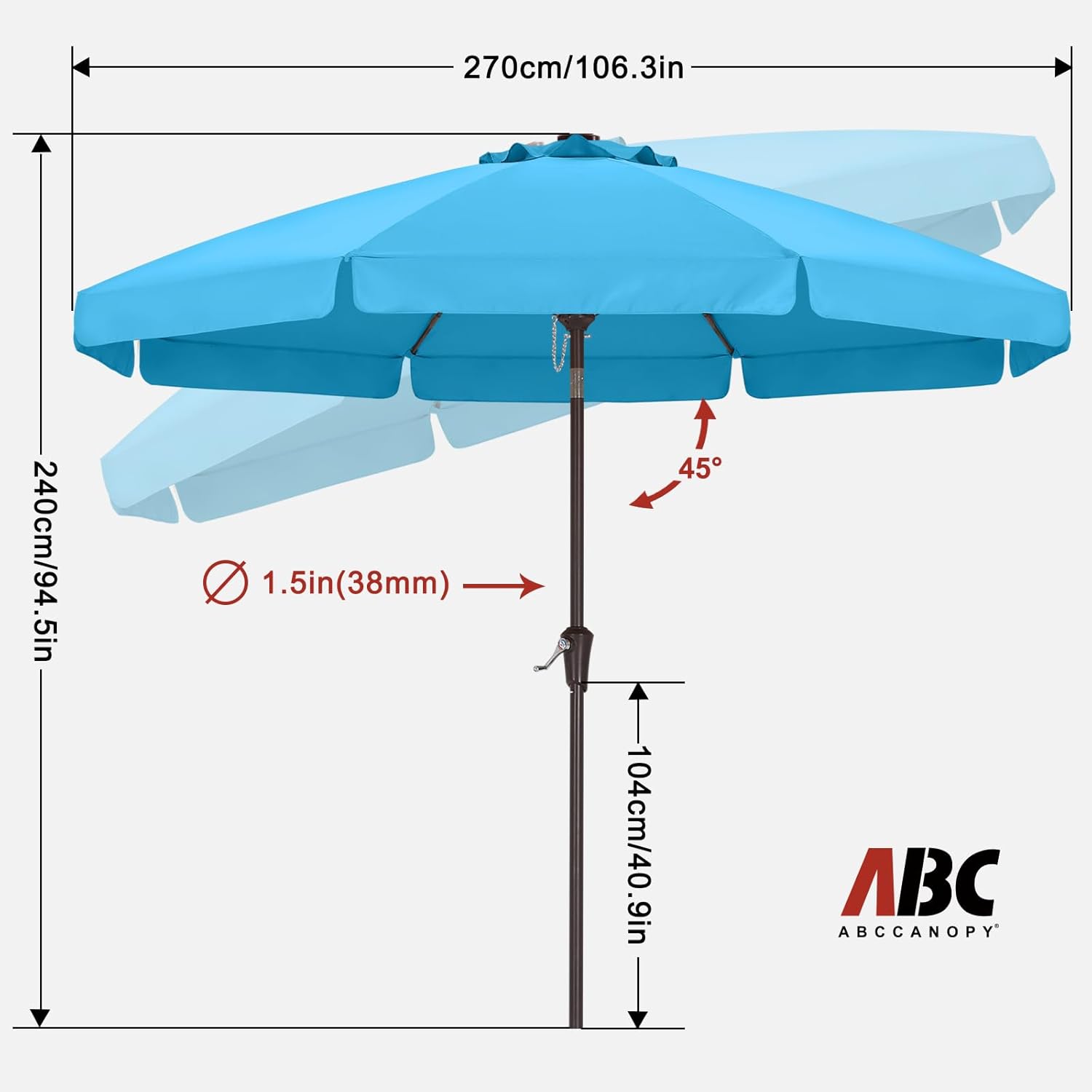 ABCCANOPY 9ft Scalloped Patio Umbrella, Outdoor Table Umbrella with Tilt and Crank, Fiberglass Ribs Deck Umbrella for Patio, Pool, Garden, Picnic (Turquoise) - Image 2