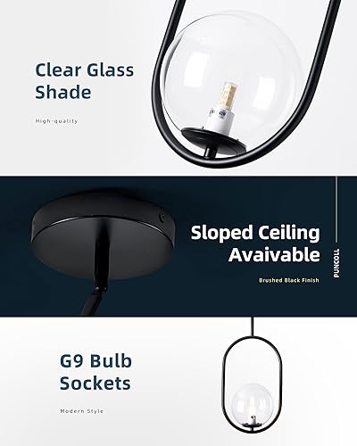 Miniatura 5 de Lámparas colgantes de cristal - Iluminación colgante de 1 luz para isla de cocina con acabado negro - Lámparas colgantes vintage - Luces colgantes