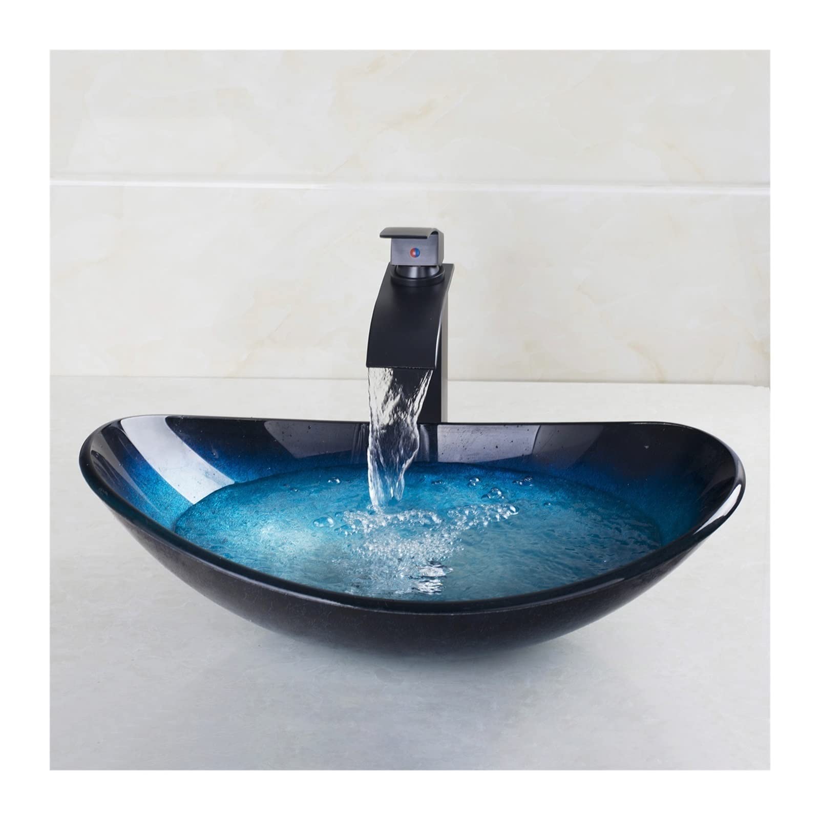 Bathroom Sink Countertop Tempered Glass Bathroom Vessel Vanity Sink Washbasin Cabinet Lavatory Taps Set ​ Counter Basin
