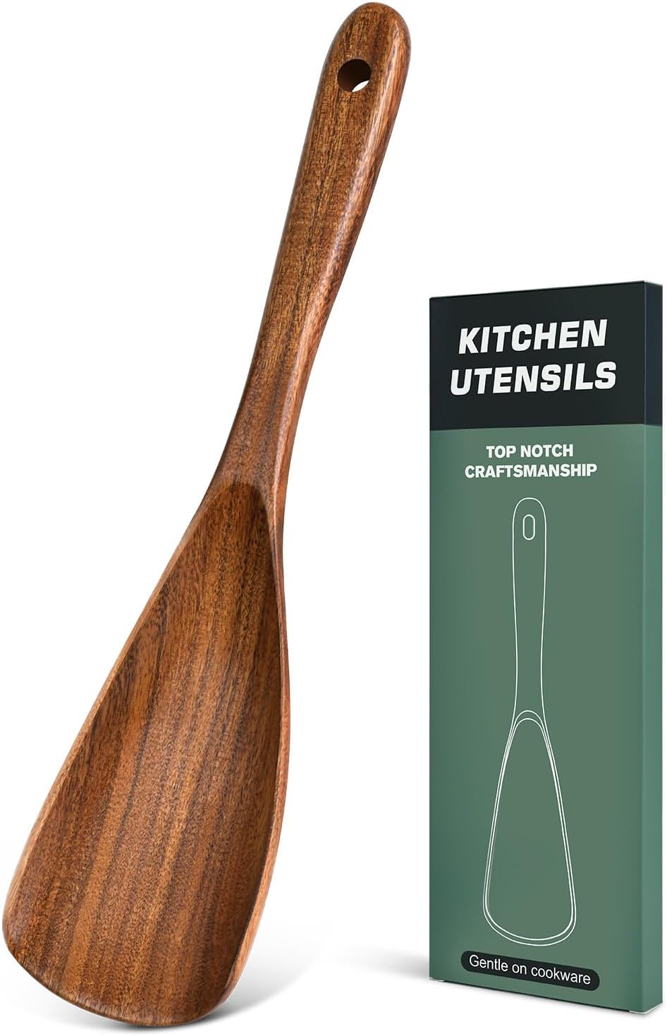 Wooden Spatula Spoon, Multifunction Spatula Cooking Spoon for Non Stick Cookware, Heat Resistant Acacia Wood Kitchen Utensils for Cooking, Serving, Scooping, Scraping, BPA-Free, 11.6 x 2.8 Inch