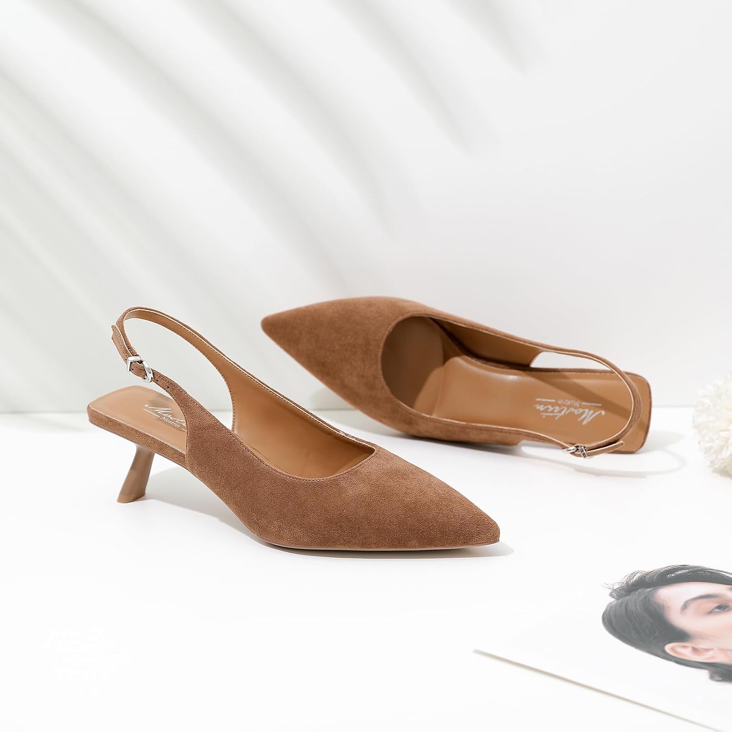 Mostrin Kitten Heels for Women Pointed Toe Pumps Patent Leather Low Heel Slingback Heels with Buckle Dress Shoes for Dating Party Working - Image 3