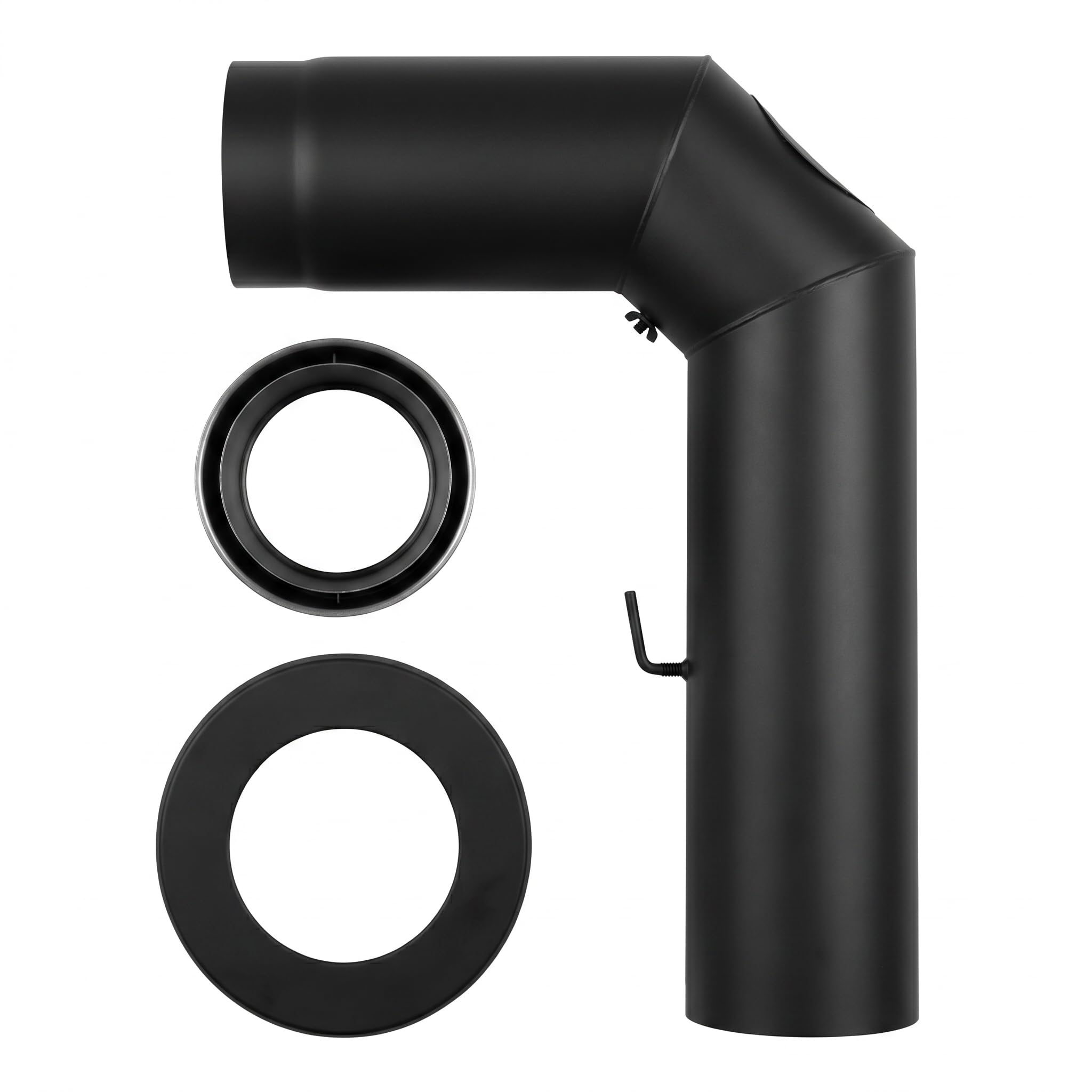 Rauchrohr Winkelrohr set 90° mit Öffnung Ø150 mm Schwarz Metallic