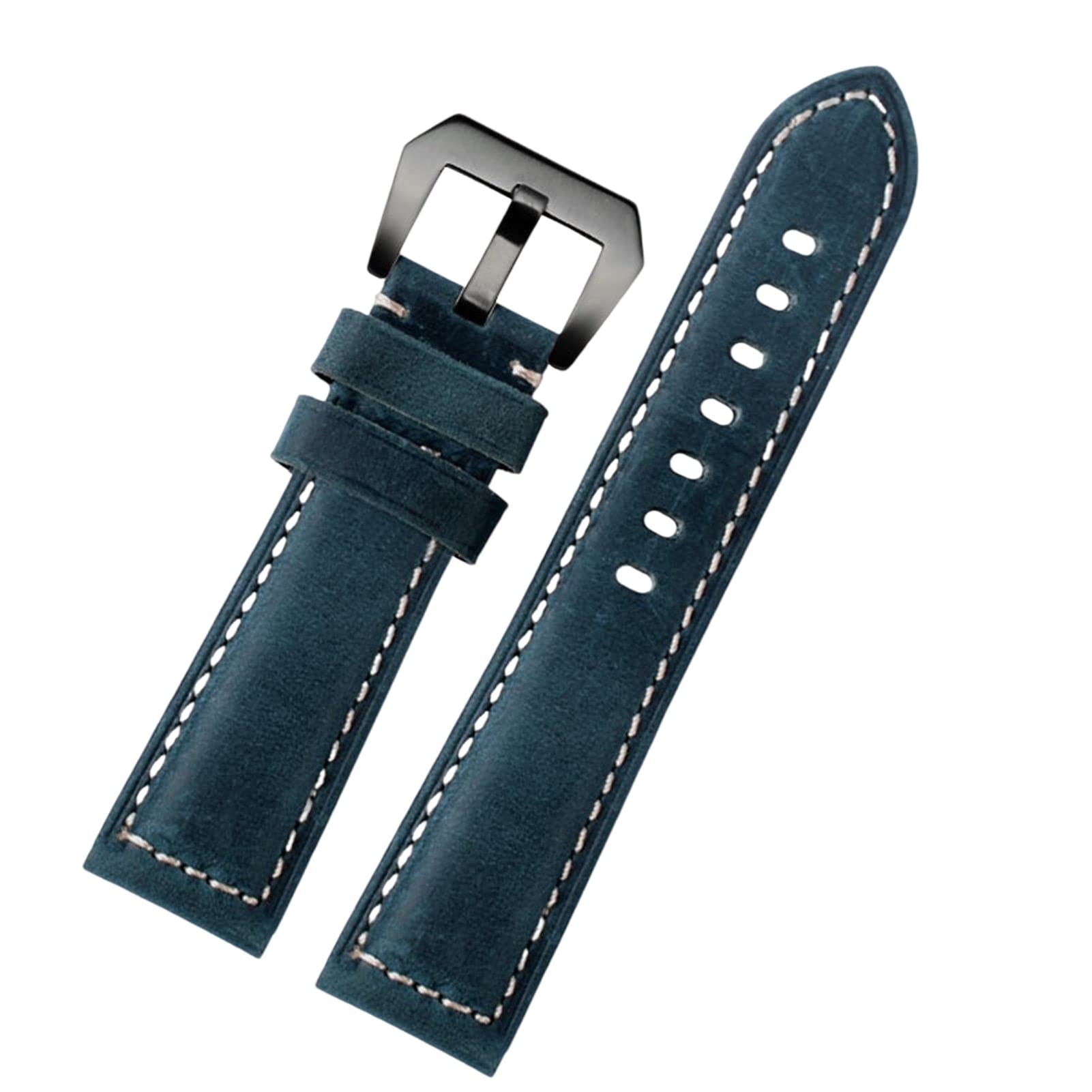 Bracelet de montre cuir de vache 24 mm bleu-noir résistant pour boîtier Panerai 441