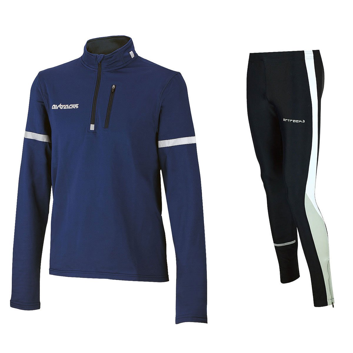 Airtracks Herren Winter Funktions Laufset - Thermo Laufhose Lang + Thermo Laufshirt Langarm Pro - Warm - Atmungsaktiv - Reflektoren