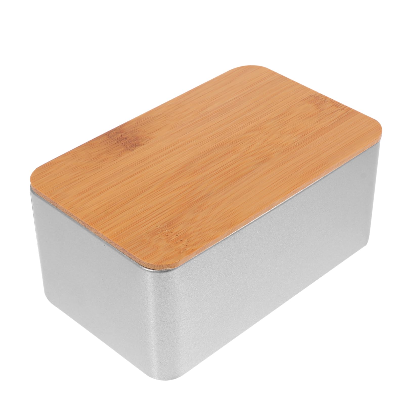 GRIRIW 1pc Tin Box with Bamboo Lid Travel With Cover Tinplate Iron