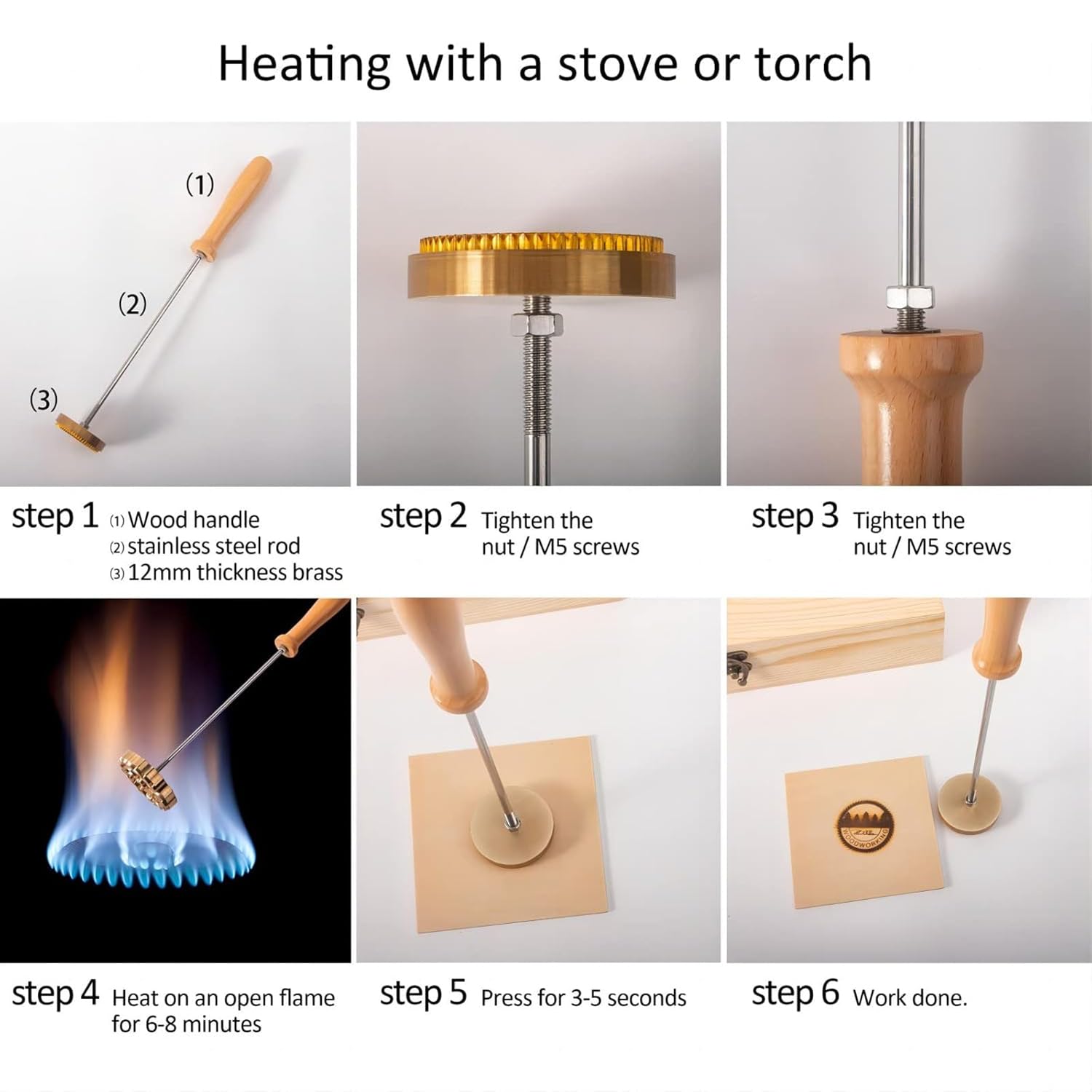 DEIRONPLY Personalized Branding Iron for Wood - Custom Logo Branding Iron With Premium Brass and Handles,Burning Stamp for Wood,Leather,Steak, and Cake