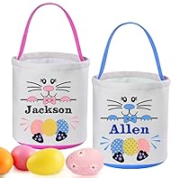 Vista 13 de Touber - Cestas de Pascua personalizadas para niños, paquete de 2 canastas de conejo de Pascua, regalos de Pascua, canastas de caza de huevos