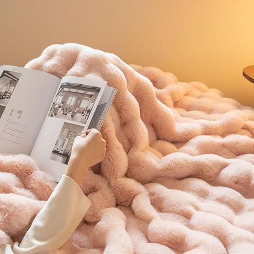 Lanqinglv Cuddly Fluffy Blanket, 220 x 240 cm, Pink, Rabbit Faux Fur