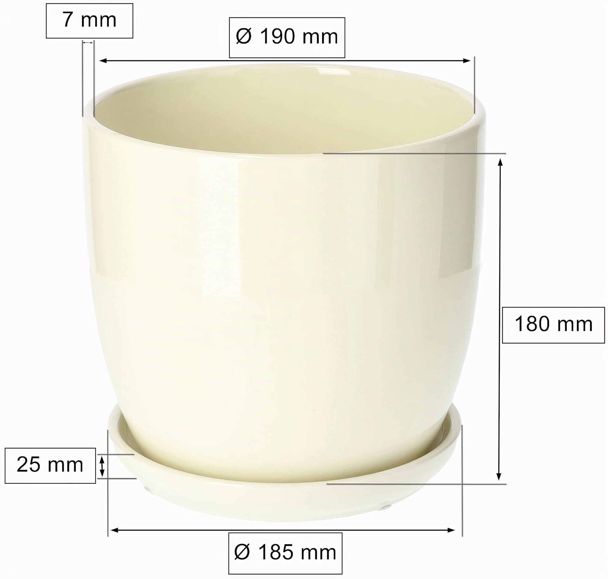 Kotarbau® - Vaso da fiori in ceramica per piante con vassoio antigoccia, diametro da 20 cm, colore beige