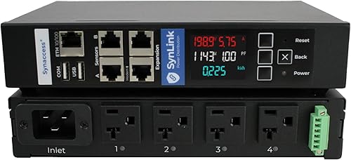Synaccess SP-1005A SynLink Compact 20A PDU - 4 salidas conmutables (NEMA 5-20R) - Mediciones de potencia para cada toma (VA, A) - Mediciones de