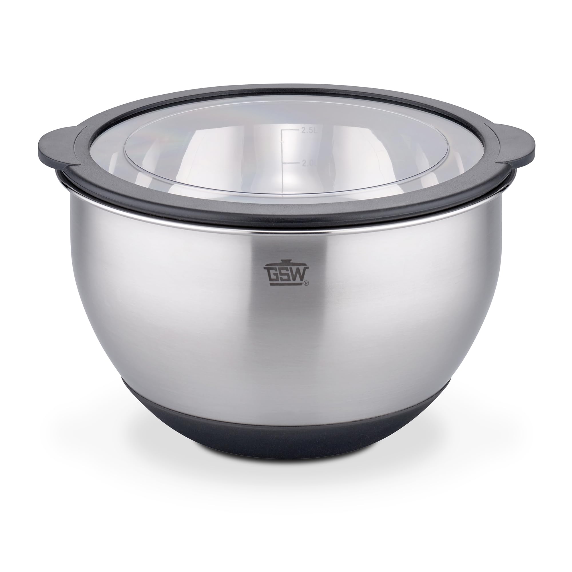 GSW Servierschüssel Primo 20 cm, Hochwertige Edelstahl Rühr- & Salatschüssel mit luftdichtem Deckel, Teigschüssel, Küchenschüssel & Servierschale, 2.8 L, Silber