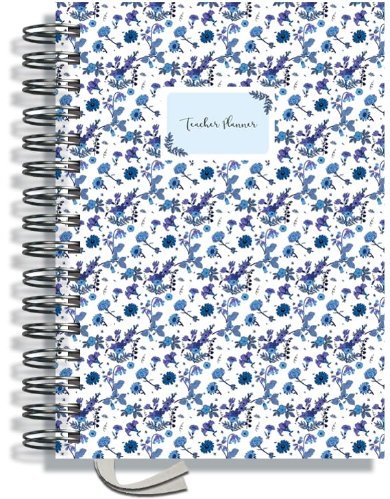 Teacher Planner 2026-2027 A5 size by Pirongs, Blue Flower, 5 Lesson