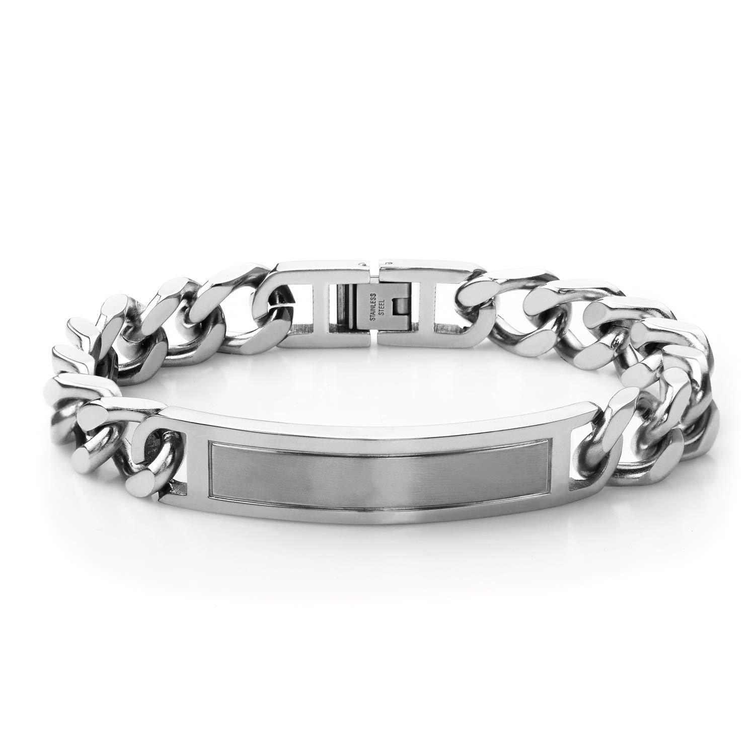 555Jewelry Mens Stainless Steel Bar Plate Tag Cuban Link Curb Chain Bracelet