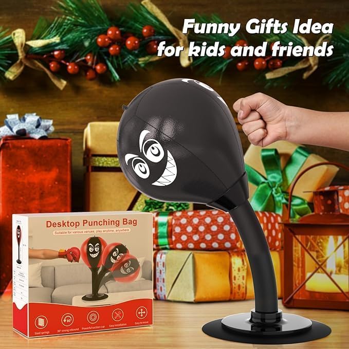 Image of Desktop Punching Bag - Heavy Duty Stress Relief Ball with Stand | Fun Stress Buster Gift for Coworkers, Boys' Toys, and Office Desks