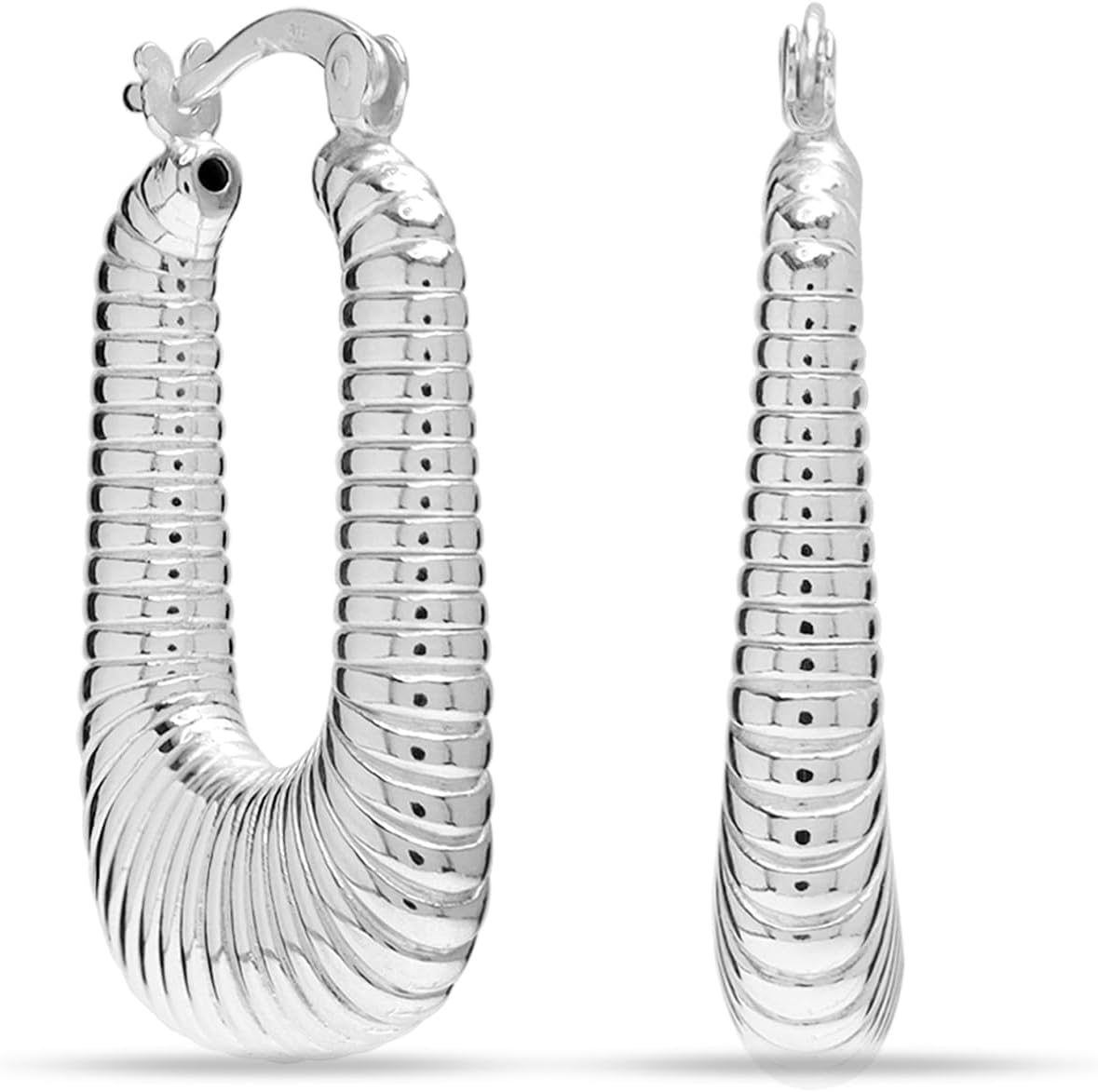 LeCalla 925 Sterling Silver Chunky Hoop Earrings | Italian Design Shrimp Earring | Lightweight Classic Click-Top Earring Hoops for Women - Image 4