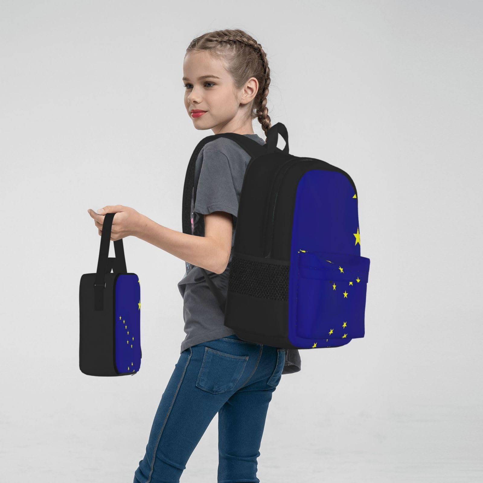 Flaga stanu Alaska plecak dziecko chłopcy dziewczęta pudełko na lunch szkoła torba zestaw uczniów szkół student prezent, Czarny, One Size, Bagaż