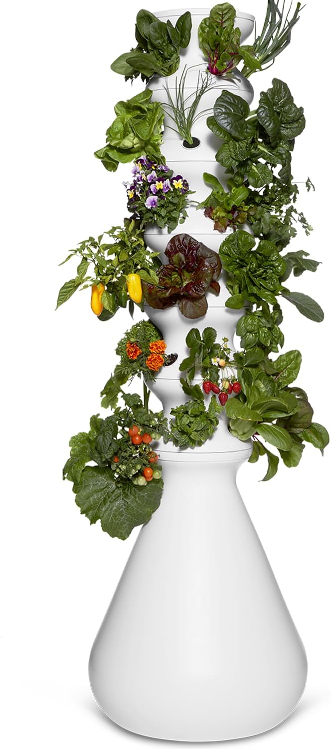 Farmstand Large Starter Kit + 36 Seedling Credits | 6 ft Vertical Hydroponic Garden Tower | Self Watering Outdoor Garden System for Vegetables, Herbs & Greens | Made in USA